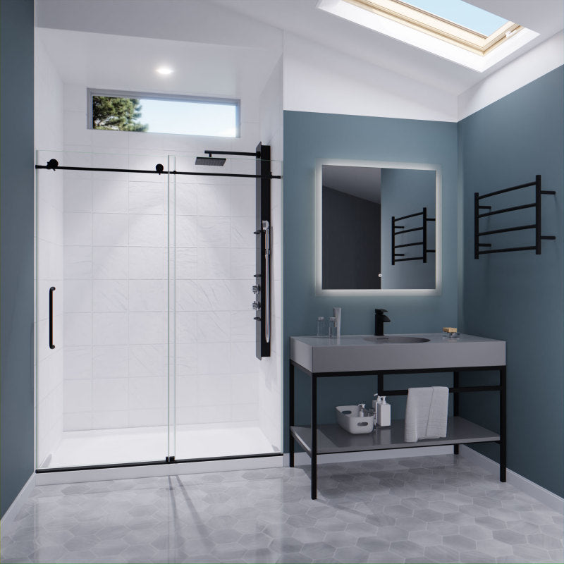 ANZZI Leon 60 in. x 76 in. Frameless Sliding Shower Door, Brushed Nickel, with Handle