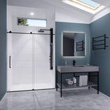 ANZZI Leon 60 in. x 76 in. Frameless Sliding Shower Door, Brushed Nickel, with Handle
