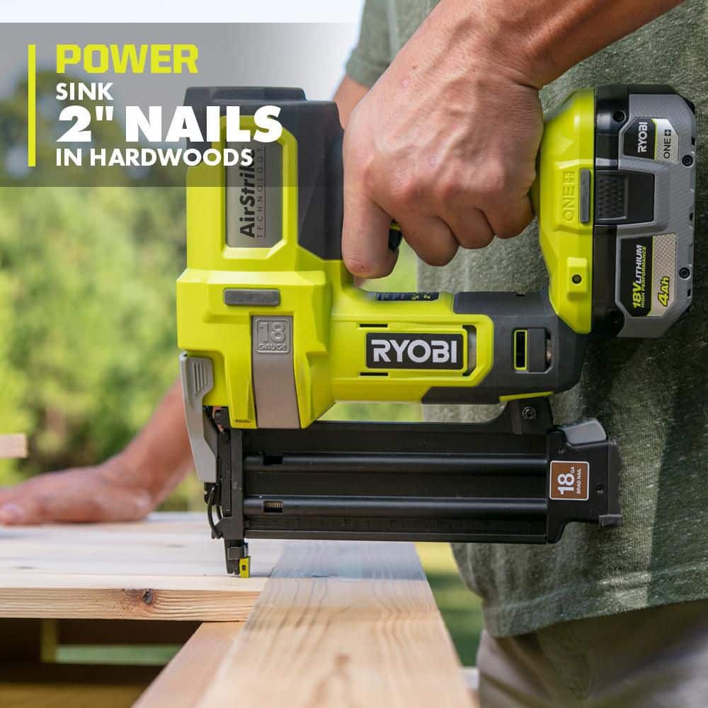 RYOBI ONE+ 18V 18-Gauge Cordless AirStrike Brad Nailer with Cordless Compression Drive 3/8 in. Crown Stapler (Tools Only)