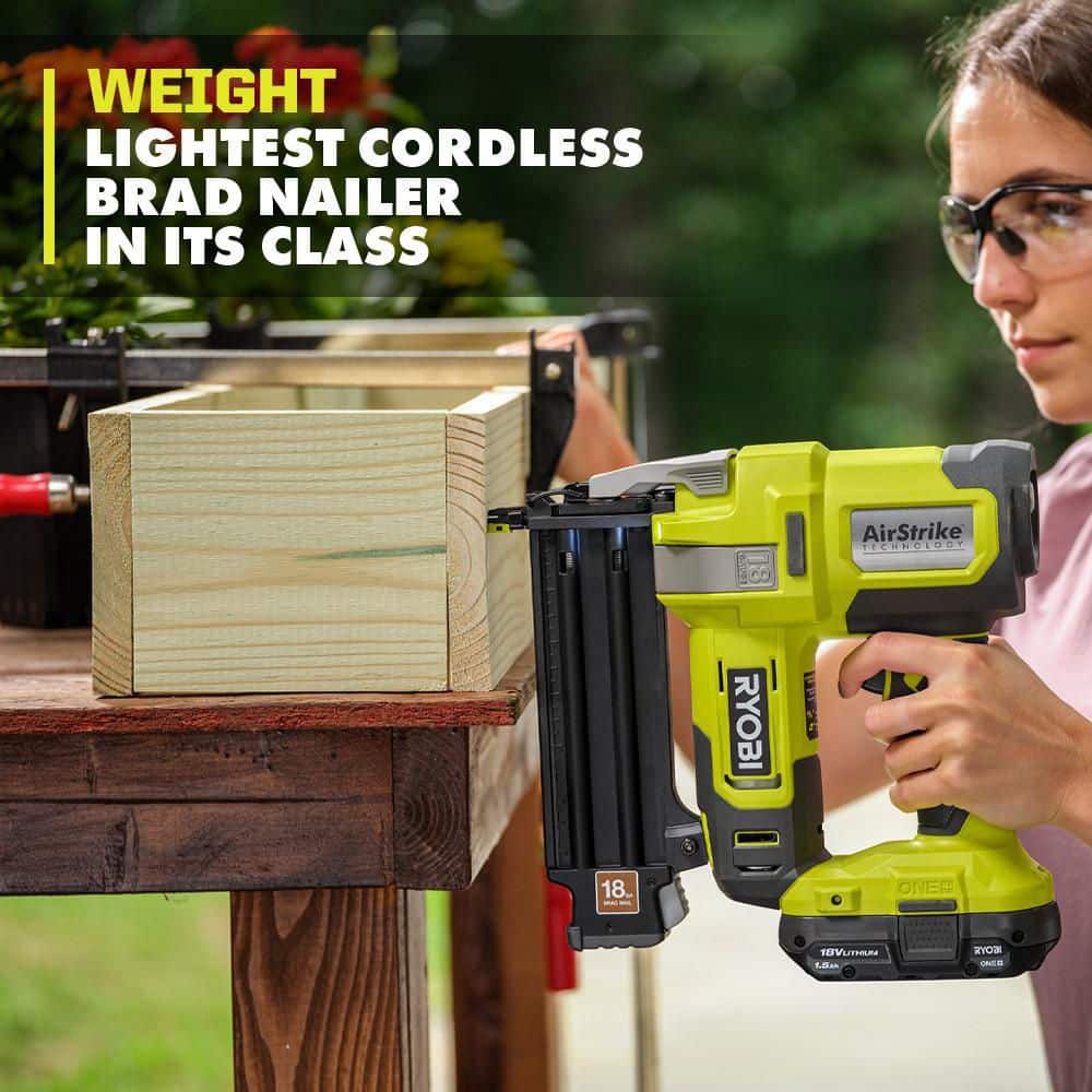 RYOBI ONE+ 18V 18-Gauge Cordless AirStrike Brad Nailer with Cordless Compression Drive 3/8 in. Crown Stapler (Tools Only)