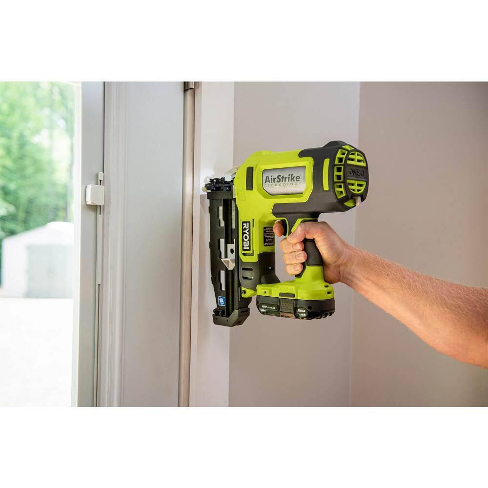 RYOBI ONE+ 18V Cordless 18-Gauge Brad Nailer with 16-Gauge Straight Finish Nailer, 2.0 Ah Battery, and Charger