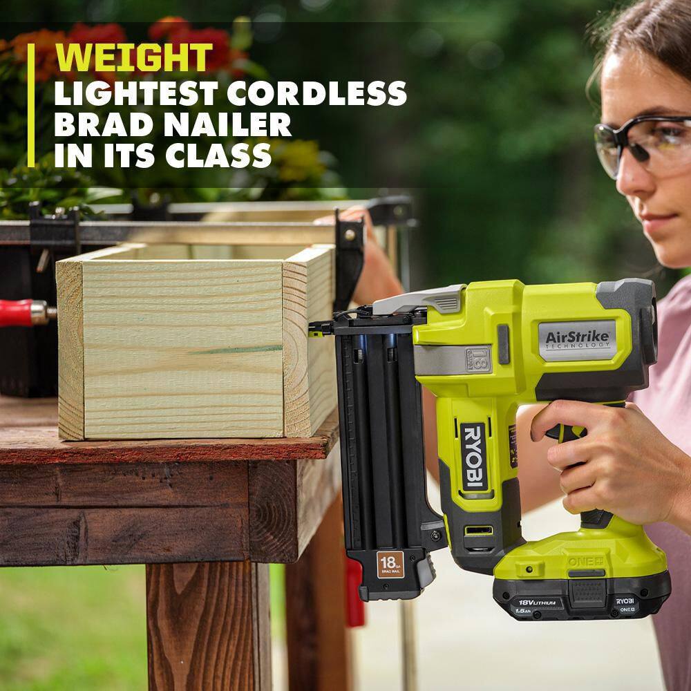 RYOBI ONE+ 18V Cordless 18-Gauge Brad Nailer with 16-Gauge Straight Finish Nailer, 2.0 Ah Battery, and Charger