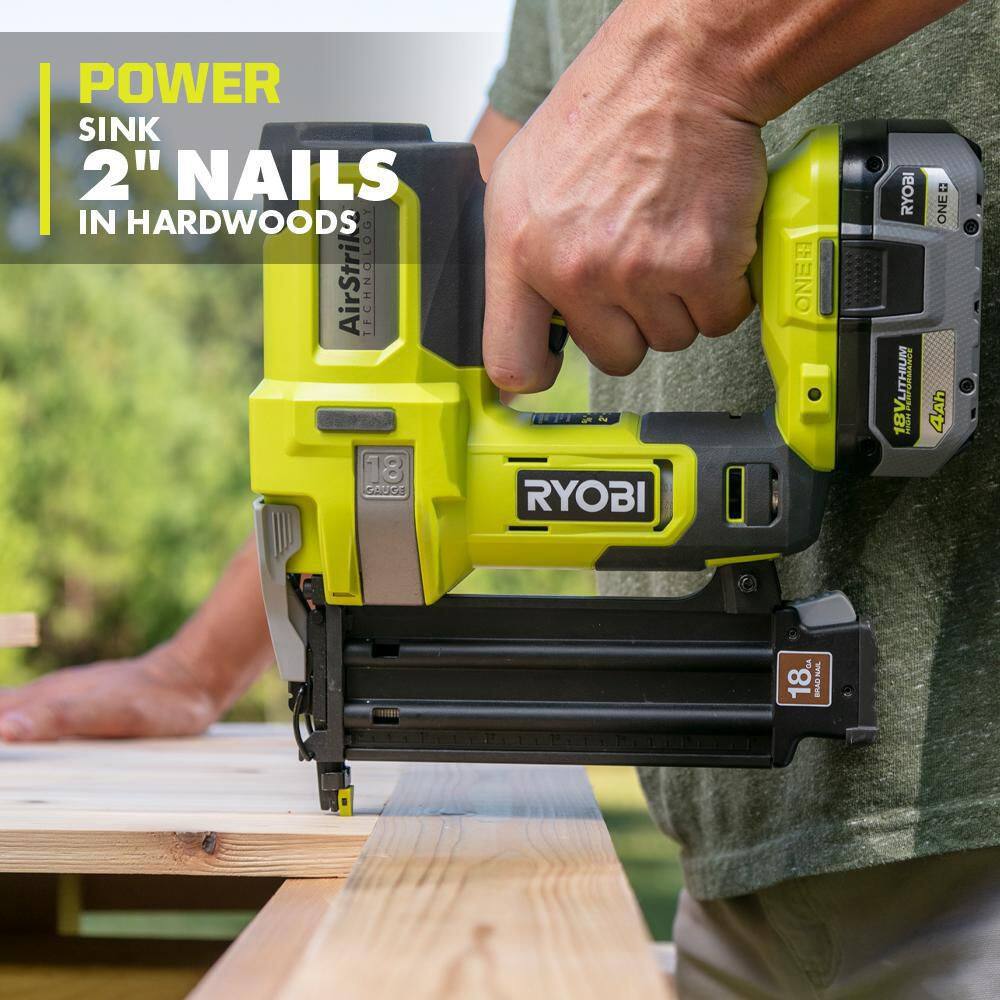 RYOBI ONE+ 18V Cordless 18-Gauge Brad Nailer with 16-Gauge Straight Finish Nailer, 2.0 Ah Battery, and Charger