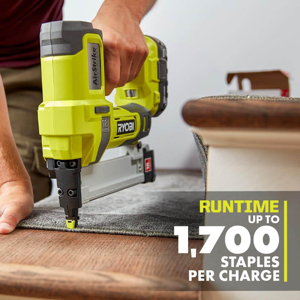 RYOBI ONE+ 18V Cordless 18-Gauge Brad Nailer with 18-Gauge Narrow Crown Stapler, 2.0 Ah Battery, and Charger