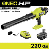 RYOBI ONE+ HP 18V Brushless Cordless 220 CFM 140 MPH Compact Blower with 4.0 Ah Battery & Charger