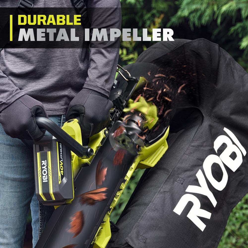 RYOBI 40V HP Brushless 100 MPH 600 CFM Cordless Leaf Blower/Mulcher/Vacuum with (2) 4.0 Ah Batteries and Charger