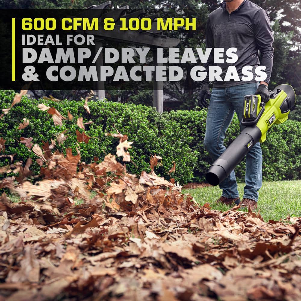 RYOBI 40V HP Brushless 100 MPH 600 CFM Cordless Leaf Blower/Mulcher/Vacuum with (2) 4.0 Ah Batteries and Charger