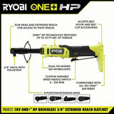 RYOBI ONE+ HP 18V Brushless Cordless 1/4 in. and 3/8 in. Extended Reach Ratchets (Tools Only)