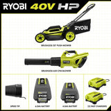 RYOBI 20 in. 40V HP Brushless Cordless Push Lawn Mower & 650 CFM Blower Kit with 6.0 Ah Battery, 4.0 Ah Battery & Fast Chargers