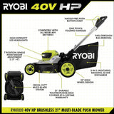 RYOBI 40V HP Brushless 21 in. Battery Walk Behind Multi-Blade Push Lawn Mower with 7.5 Ah Battery and Rapid Charger