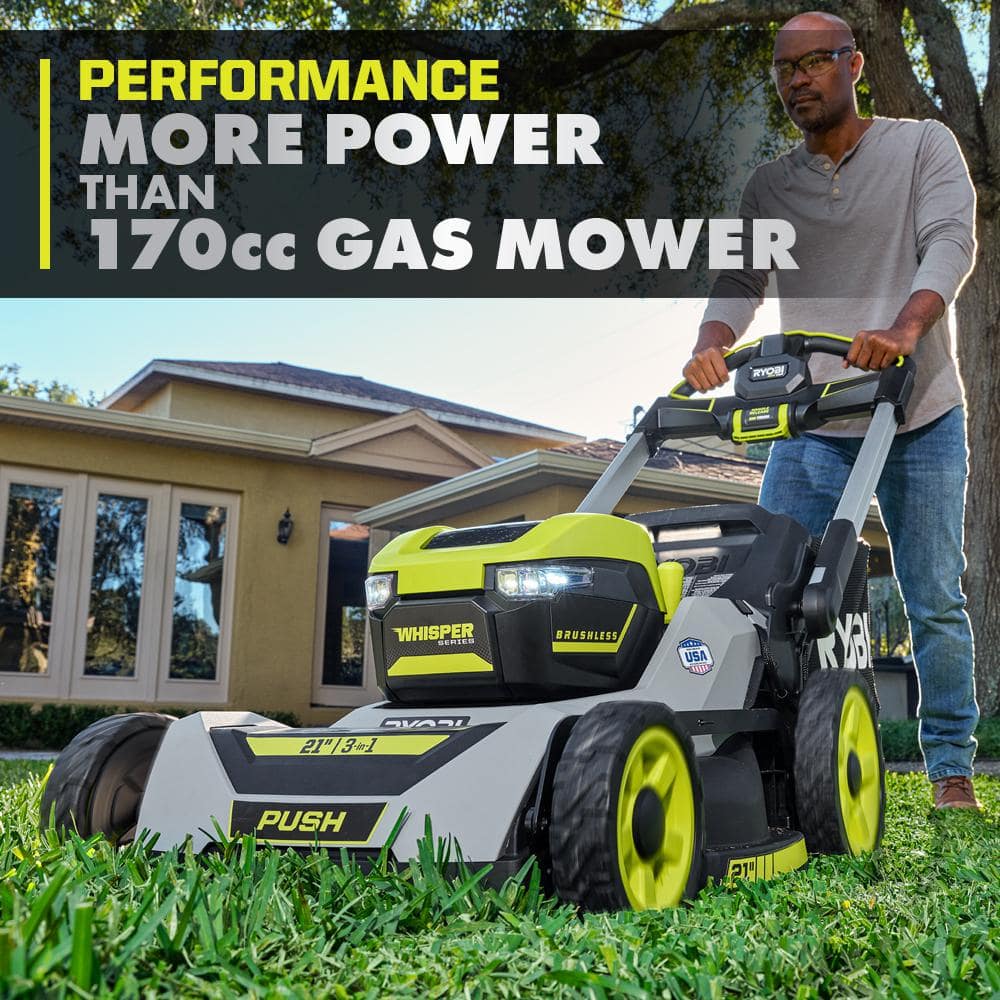 RYOBI 40-Volt HP Brushless 21 in. Whisper Series Cordless Walk-Behind Multi-Blade Push Mower - (2) 6.0 Ah Batteries & Charger
