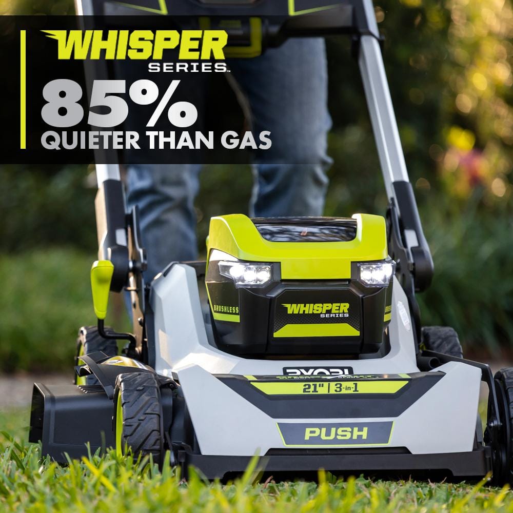 RYOBI 40-Volt HP Brushless 21 in. Whisper Series Cordless Walk-Behind Multi-Blade Push Mower - (2) 6.0 Ah Batteries & Charger