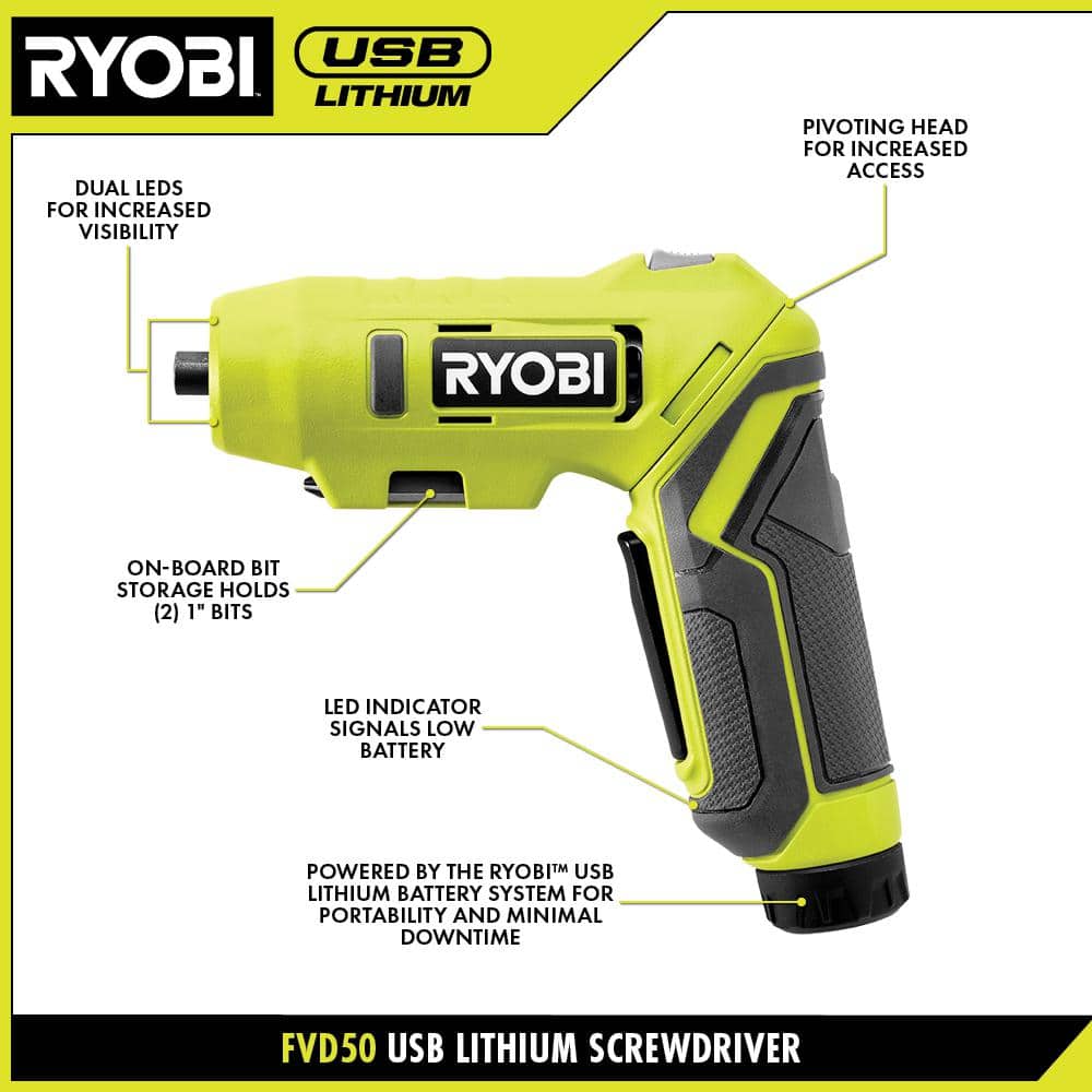 RYOBI USB Lithium Screwdriver Kit with USB Lithium 2.0 Ah Lithium Rechargeable Battery