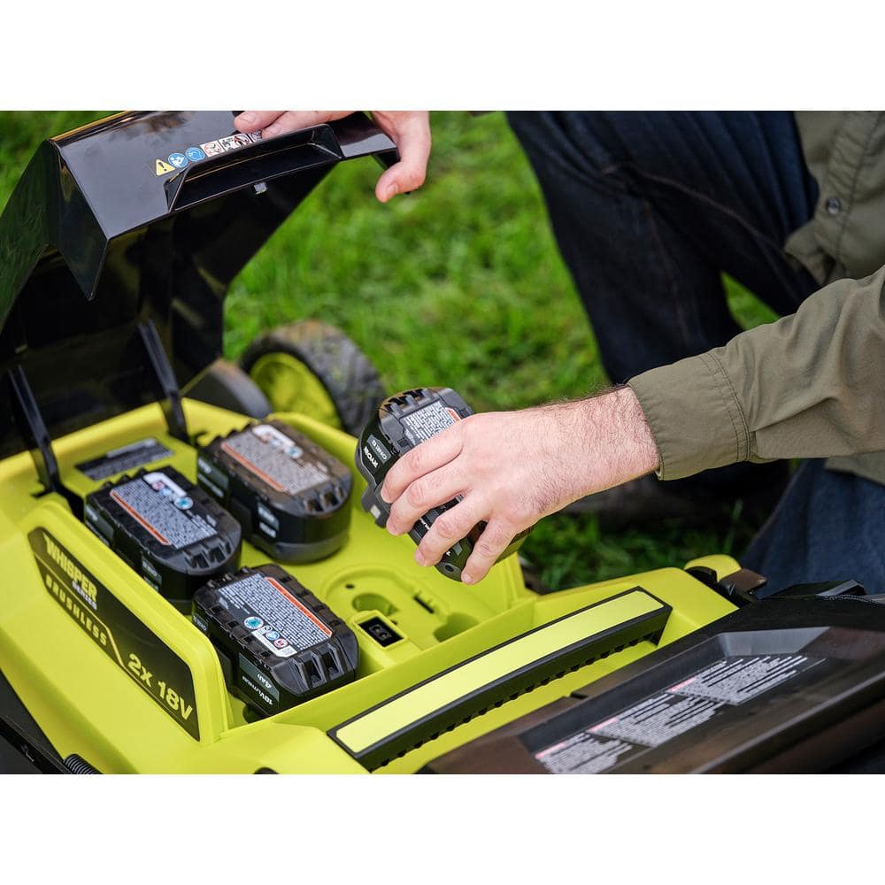 RYOBI ONE+ 18V HP Brushless Whisper Series 20" Self-Propelled Dual Blade Walk Behind Mower-(6) 4.0 Batteries and (3) Chargers
