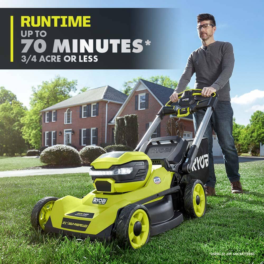 RYOBI 40V HP Brushless 21 in. Cordless Battery Walk Behind Self-Propelled Mower with (2) Batteries, Charger, Lawn & Leaf Bag