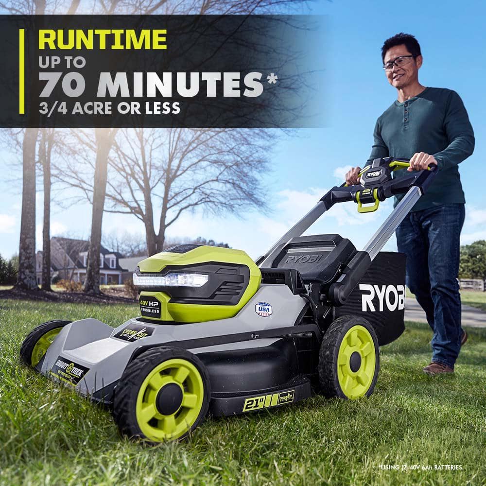 RYOBI 40V HP Brushless 21 in. Cordless Battery Walk Behind Multi-Blade Self-Propelled Mower - (2) 6.0 Ah Batteries & Charger