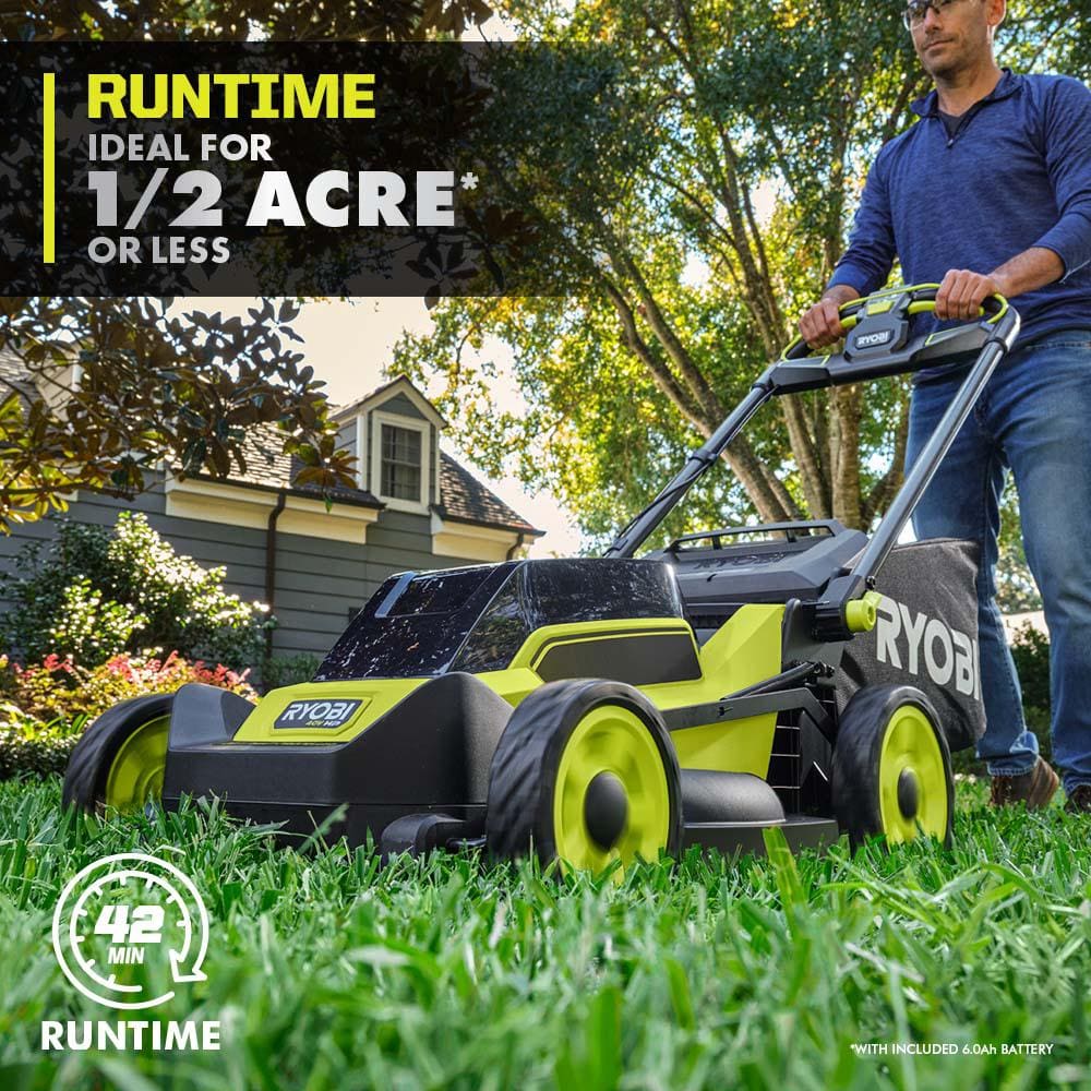 RYOBI 40V HP Brushless 20 in. Cordless Battery Walk Behind Self-Propelled Mower, Trimmer, Blower with Batteries and Chargers