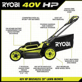 RYOBI 40V HP Brushless 20 in. Cordless Battery Walk Behind Self-Propelled Mower, Trimmer, Blower with Batteries and Chargers