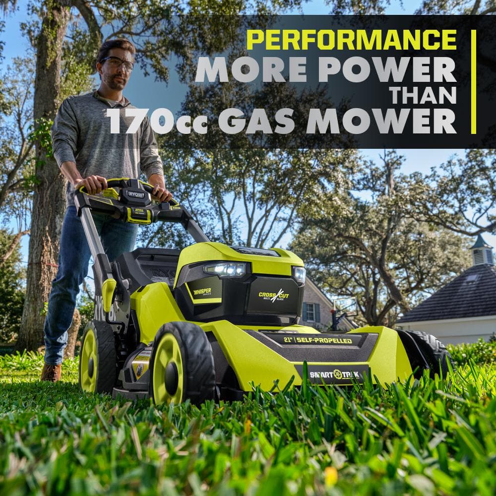 RYOBI 40V HP Brushless Whisper Series 21. in Walk Behind Self-Propelled All Wheel Drive Mower - (2) 6.0 Ah Batteries & Charger