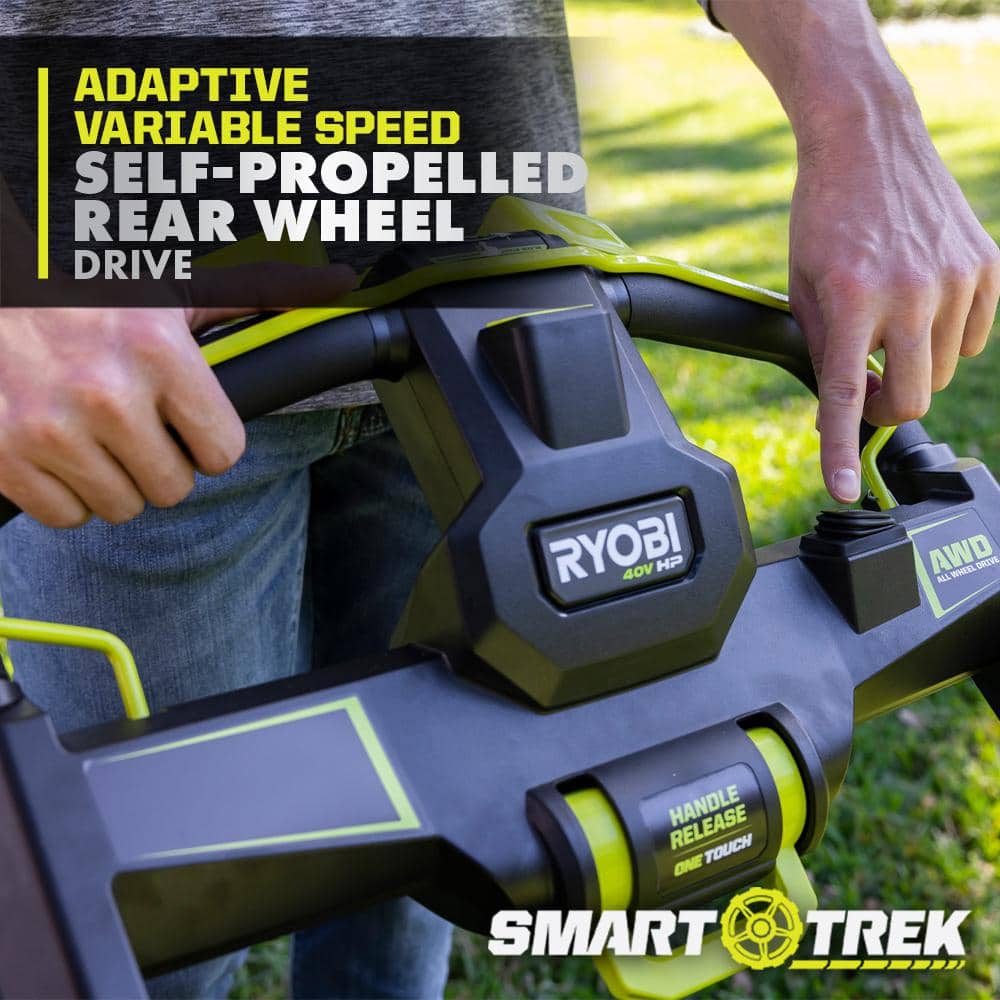 RYOBI 40-Volt HP Brushless Whisper Series 21 in. Walk Behind Self-Propelled All Wheel Drive Mower Trimmer 3 Batteries Chargers