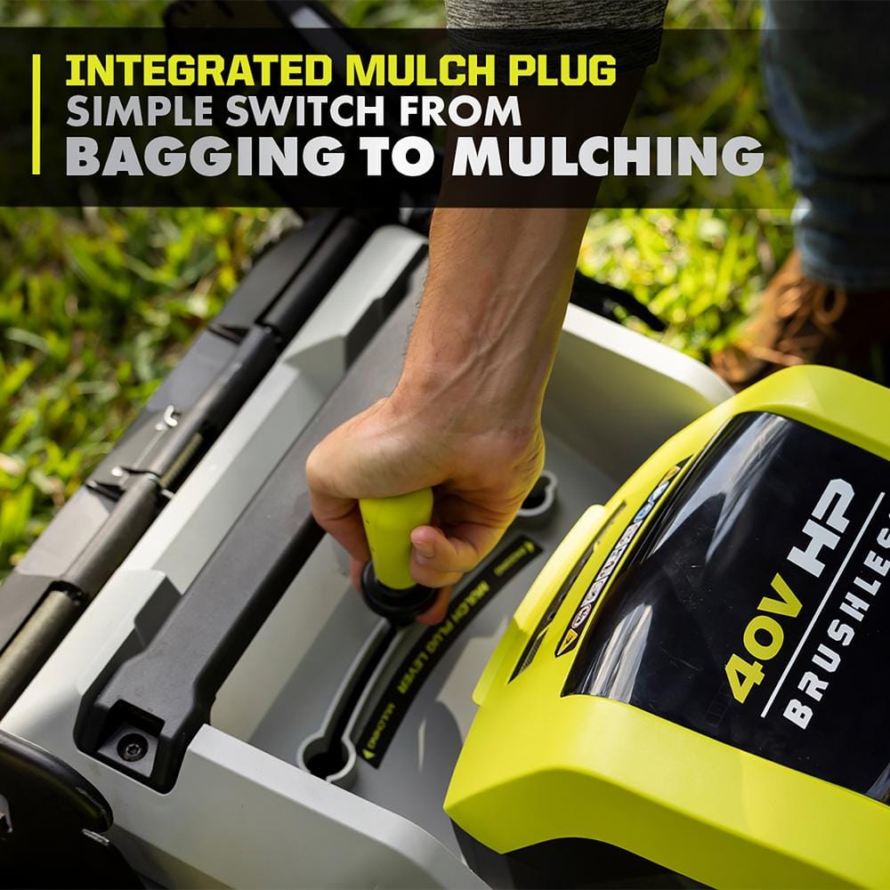 RYOBI 40-Volt HP Brushless Whisper Series 21 in. Walk Behind Self-Propelled All Wheel Drive Mower Trimmer 3 Batteries Chargers