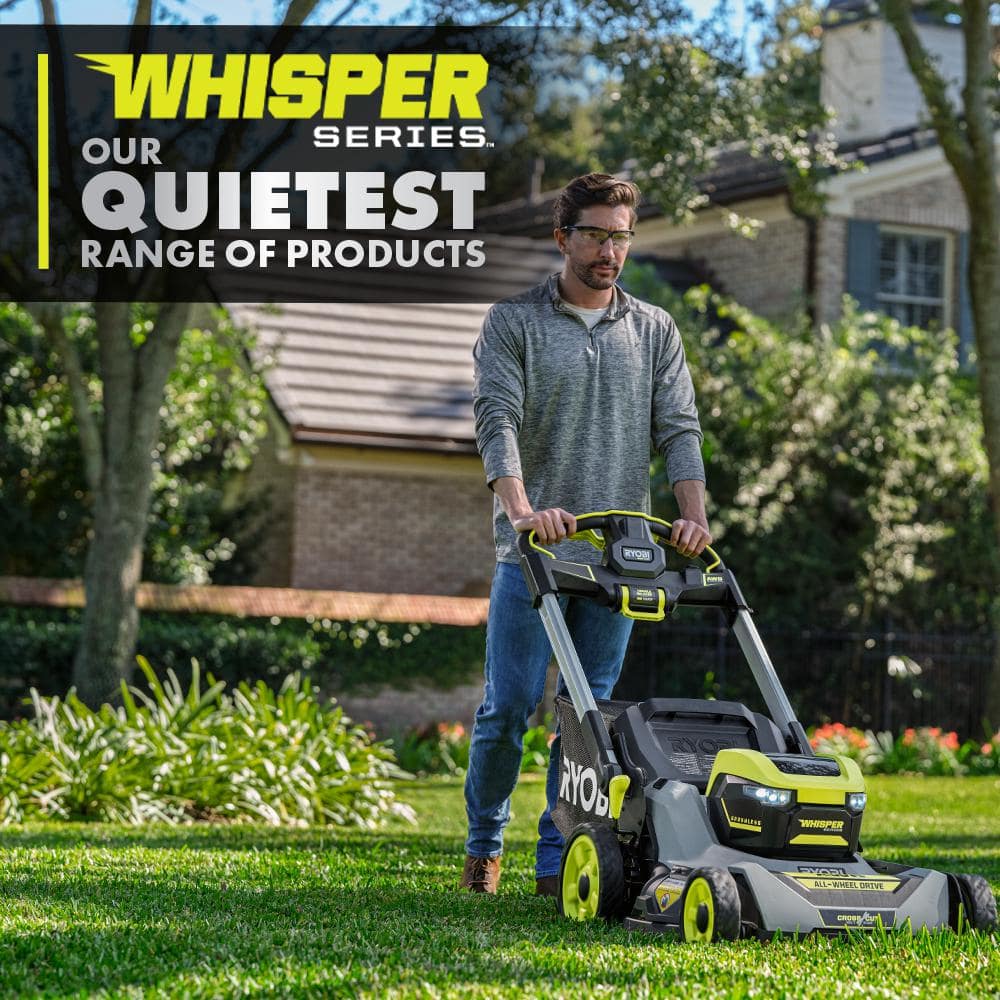 RYOBI 40-Volt HP Brushless Whisper Series 21 in. Walk Behind Self-Propelled All Wheel Drive Mower Trimmer 3 Batteries Chargers