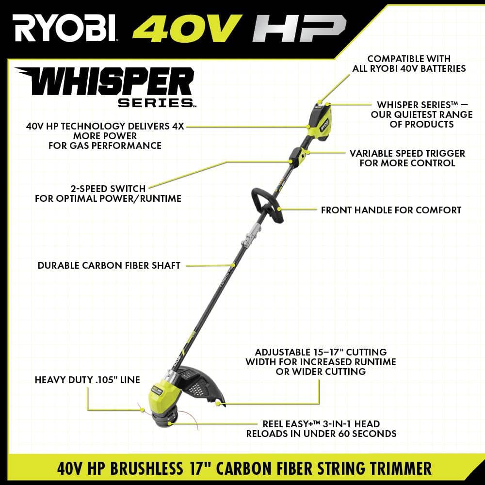 RYOBI 40-Volt HP Brushless Whisper Series 21 in. Walk Behind Self-Propelled All Wheel Drive Mower Trimmer 3 Batteries Chargers