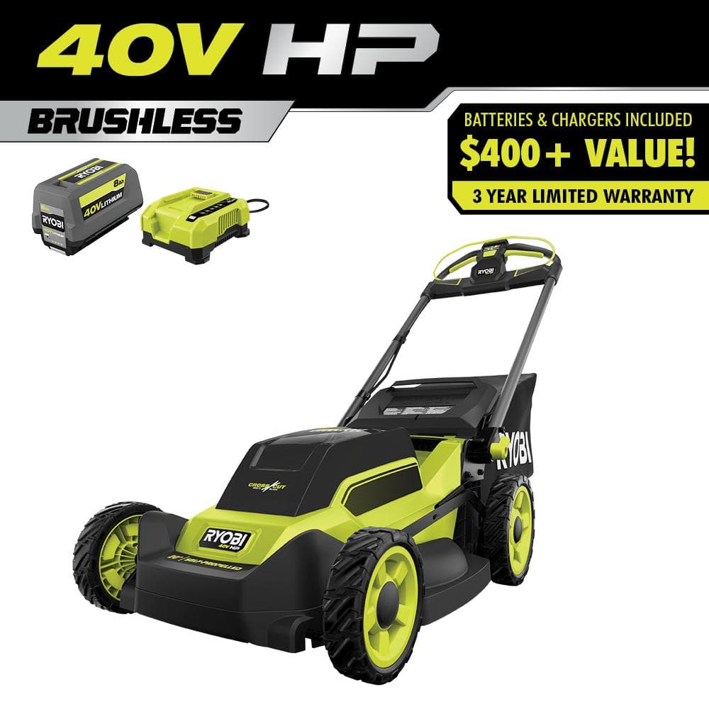 RYOBI 40V HP Brushless 20 in. Cordless Electric Battery Multi-Blade Walk Behind Self-Propelled Mower - 8.0Ah Battery & Charger