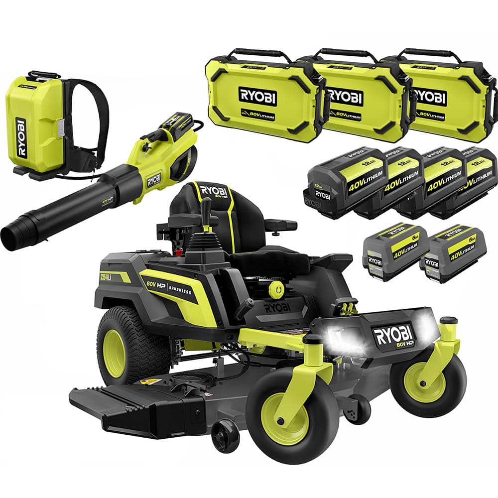 RYOBI 54 in. 80-Volt HP Brushless Battery Electric Cordless Zero Turn Mower, Blower, Backpack Battery - Batteries and Chargers