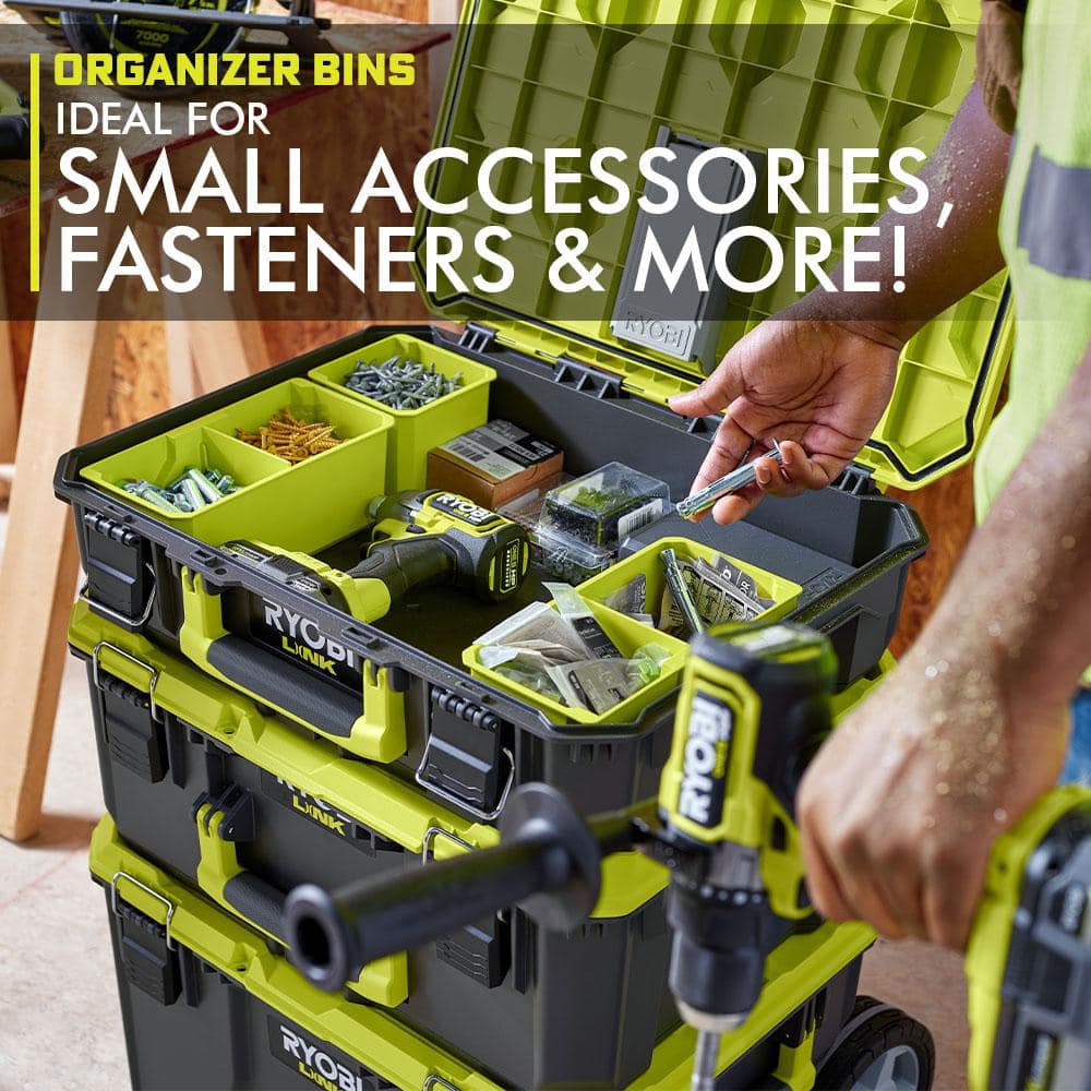 RYOBI LINK Medium Tool Box with LINK Compact 6-Compartment Modular Small Parts Organizer Tool Box