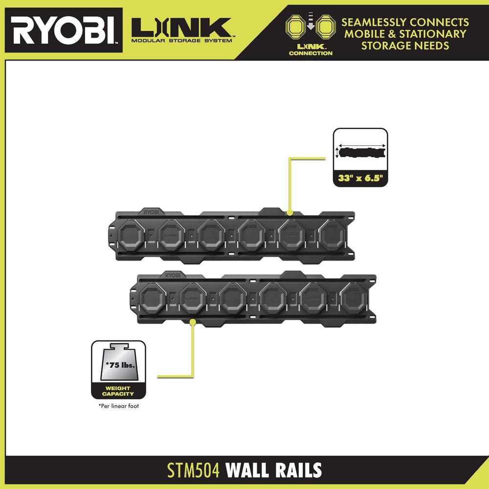 RYOBI LINK Tool Crate with LINK 7-Piece Wall Storage Kit and LINK Wall Rails (2-Pack)