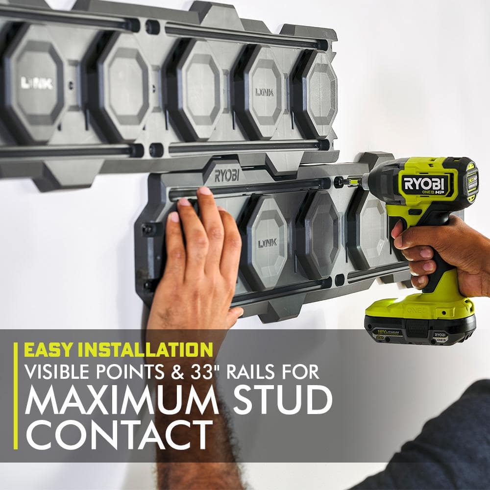 RYOBI LINK Tool Crate with LINK 7-Piece Wall Storage Kit and LINK Wall Rails (2-Pack)
