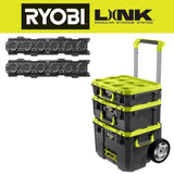 RYOBI LINK Rolling Tool Box w/ Standard and Medium Tool Box w/ Wall Rail (2-Pack)