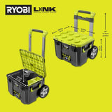 RYOBI LINK Rolling Tool Box w/ Standard and Medium Tool Box w/ Wall Rail (2-Pack)