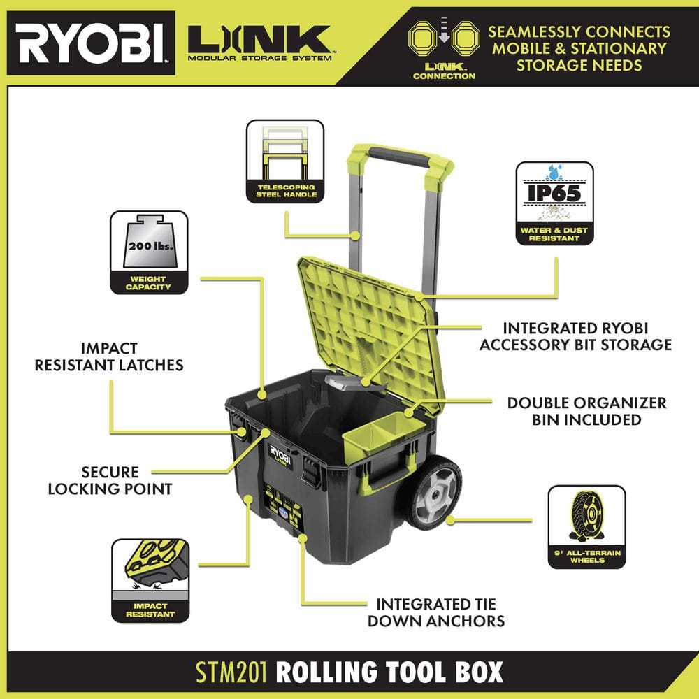 RYOBI 22.2 in. LINK Rolling Tool Box with LINK Medium Tool Box and LINK Standard Tool Box