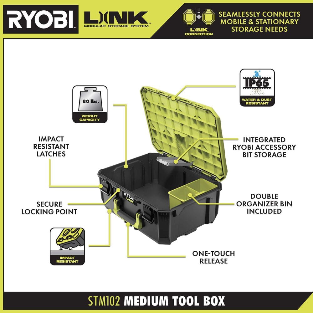 RYOBI 22.2 in. LINK Rolling Tool Box with LINK Medium Tool Box and LINK Standard Tool Box