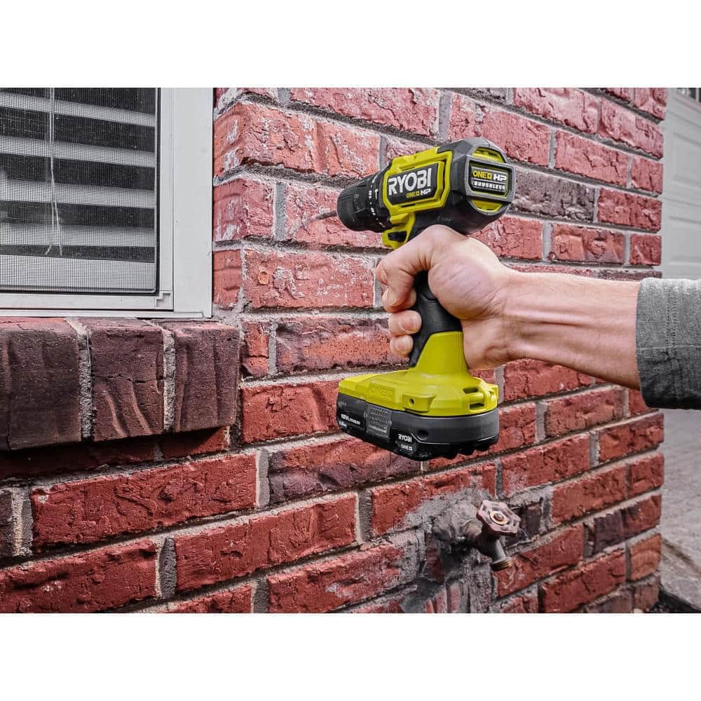 RYOBI ONE+ HP 18V Brushless Cordless Compact 1/2 in. Hammer Drill Kit with (1) 1.5 Ah Battery, Charger, & 40PC Bit Set