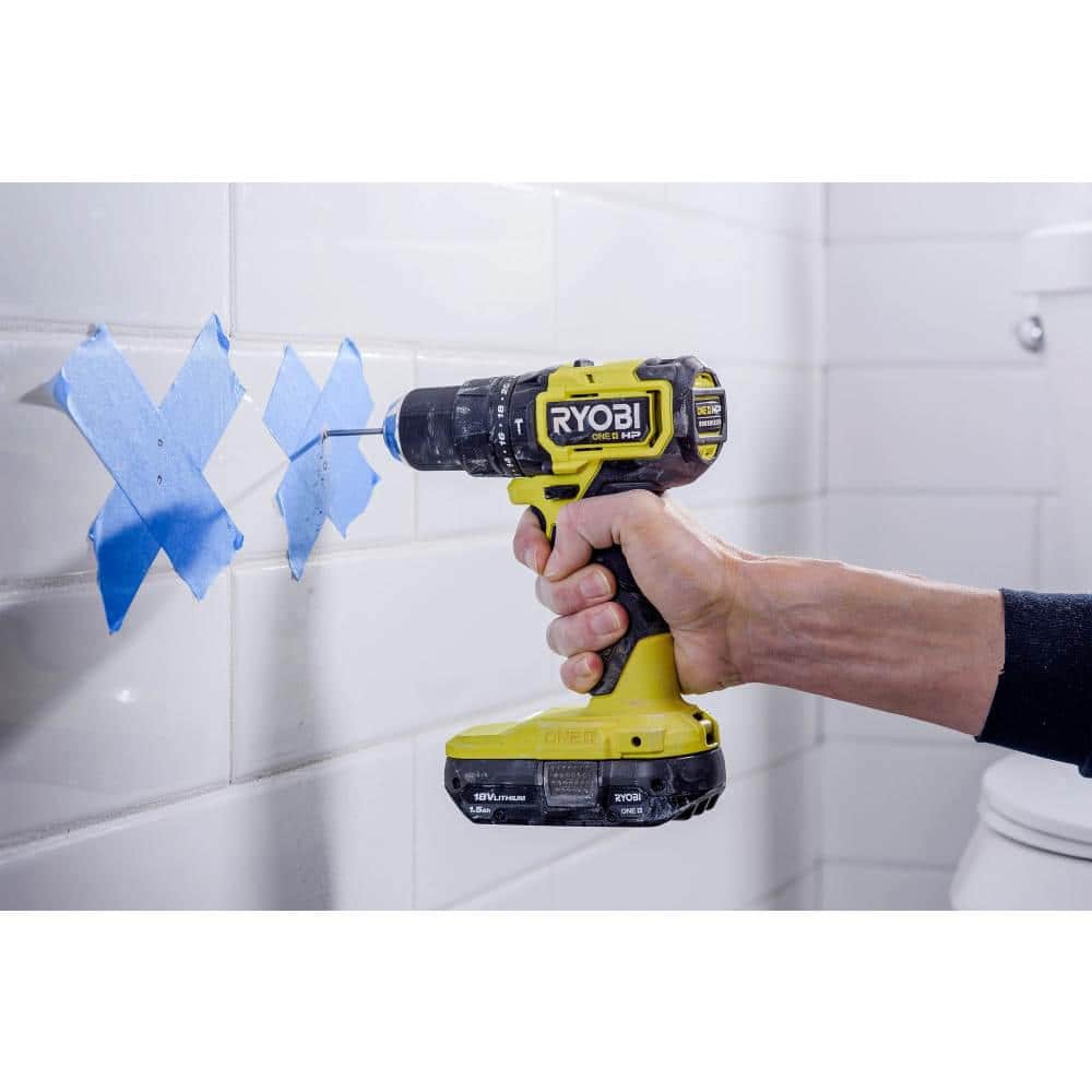 RYOBI ONE+ HP 18V Brushless Cordless Compact 1/2 in. Hammer Drill Kit with (1) 1.5 Ah Battery, Charger, & 40PC Bit Set