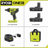RYOBI ONE+ 18-Volt Lithium-Ion Cordless 1/4 in. Impact Driver Kit with (2) 1.5 Ah Batteries, Charger, and Bag