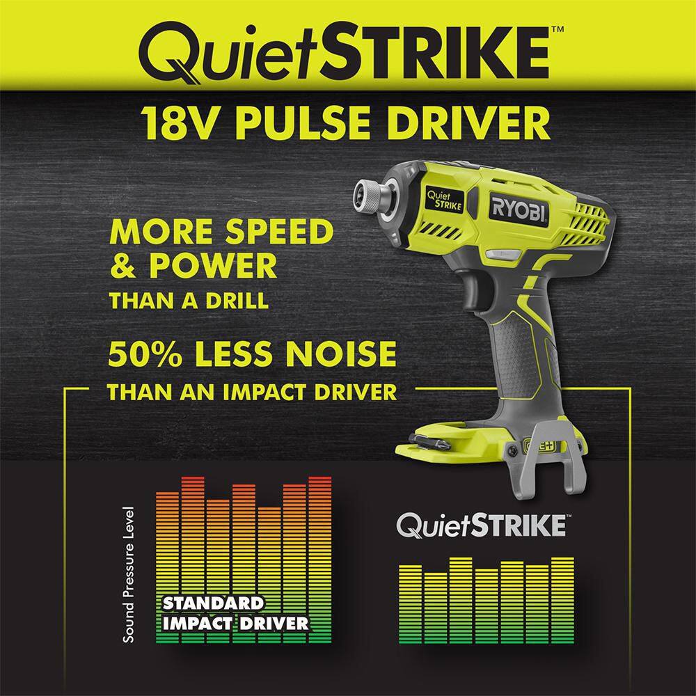 RYOBI ONE+ 18V Cordless 1/4 in. Hex QuietSTRIKE Pulse Driver (Tool-Only) with Belt Clip