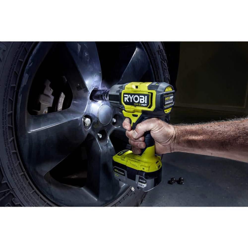 RYOBI ONE+ HP 18V Brushless Cordless 4-Mode 1/2 in. Impact Wrench (Tool Only) w/ 1/2 in. SAE Deep Impact Socket Set (11-PC)
