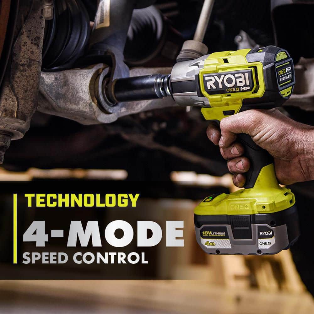 RYOBI ONE+ HP 18V Brushless Cordless 4-Mode 1/2 in. Impact Wrench (Tool Only) w/ 1/2 in. SAE Deep Impact Socket Set (11-PC)