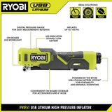 RYOBI USB Lithium High Pressure Inflator Kit with 2.0Ah USB Lithium Battery