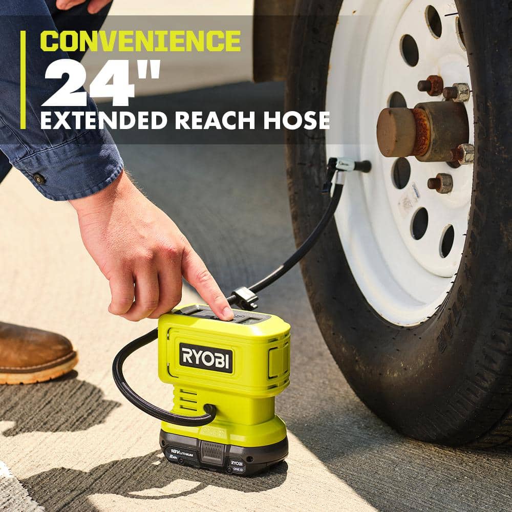 RYOBI ONE+ 18V Cordless High Pressure Inflator Kit with 2.0 Ah Battery and Charger