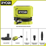 RYOBI ONE+ 18V Cordless High Pressure Inflator Kit with 2.0 Ah Battery and Charger