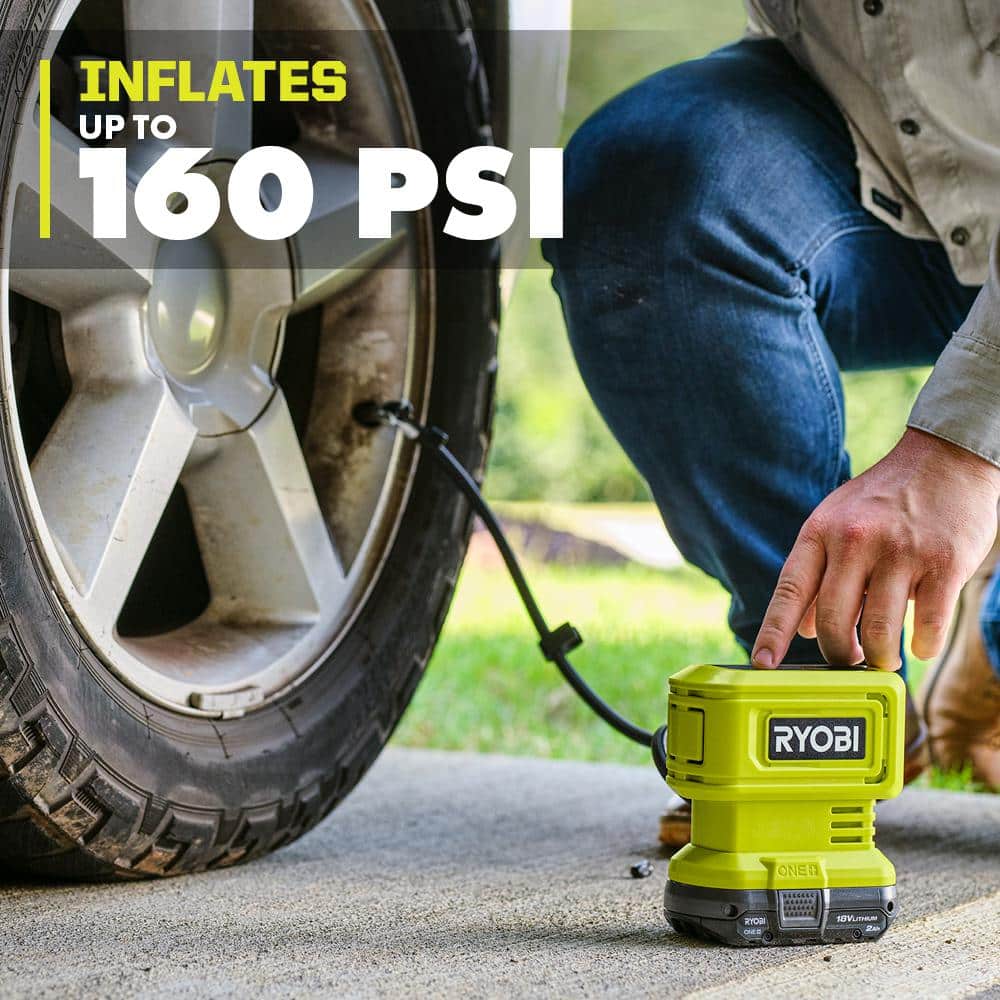 RYOBI ONE+ 18V Cordless High Pressure Inflator Kit with 2.0 Ah Battery and Charger