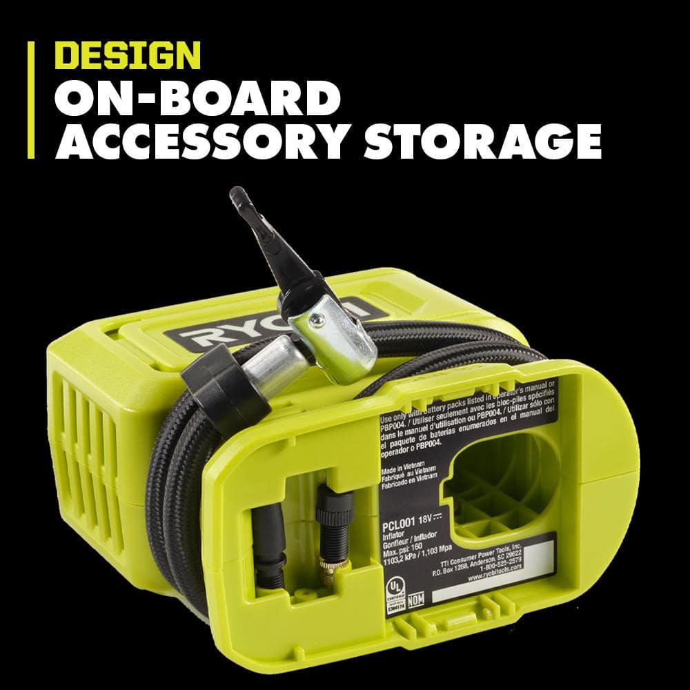 RYOBI ONE+ 18V Cordless High Pressure Inflator Kit with 2.0 Ah Battery and Charger