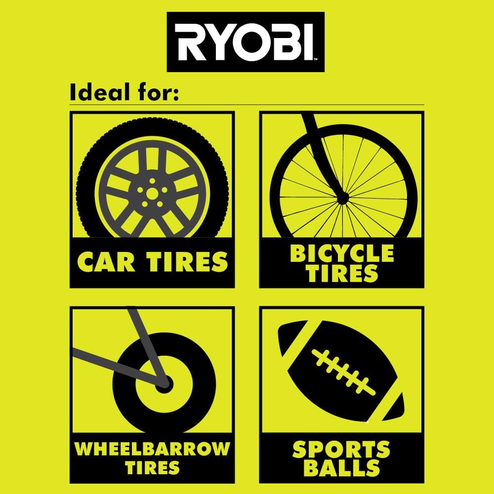 RYOBI ONE+ 18V Cordless High Pressure Inflator Kit with 2.0 Ah Battery and Charger