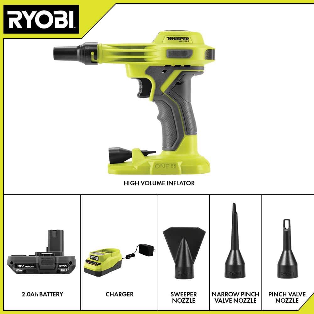 RYOBI ONE+ 18V High Volume Inflator Kit with 2.0Ah Battery and Charger