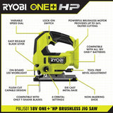 RYOBI 18V ONE+ HP Brushless Cordless Jig Saw with 4.0 Ah Lithium-Ion Battery